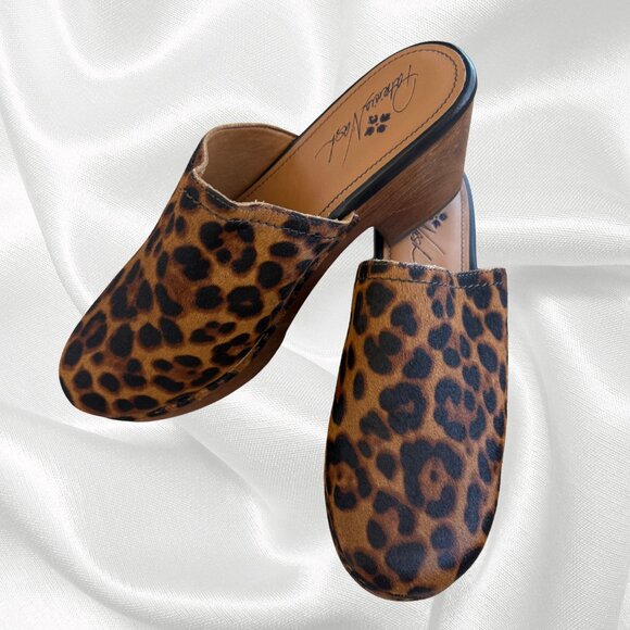Patricia Nash Laura Leopard Print Calf Hair Mules Size Luxe